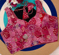 Pink Floral Patchwork & Sequin Designer Blouse | Alterable 38-42