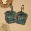 Green Floral Embroidered Spaghetti Strap Designer Blouse | Alterable 38-42