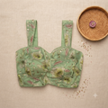 Sage Green Floral Embroidered Wide-Strap Designer Blouse | Alterable 38-42