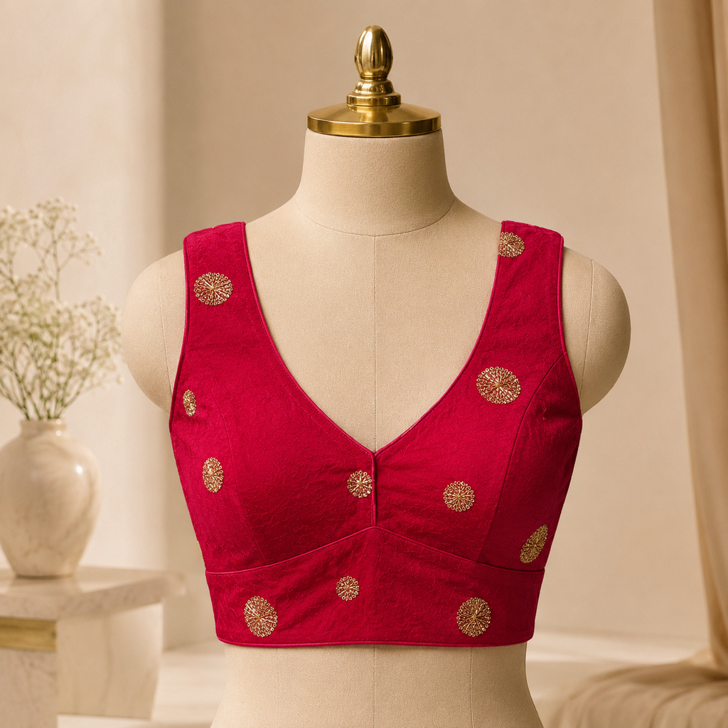 Rani Pink Designer Silk Blend Embroidered Blouse