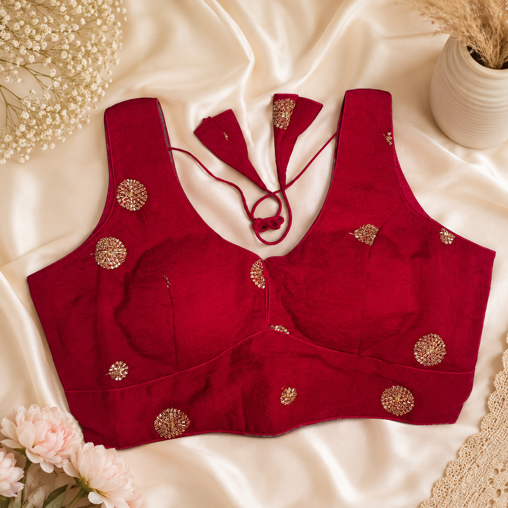 Rani Pink Designer Silk Blend Embroidered Blouse