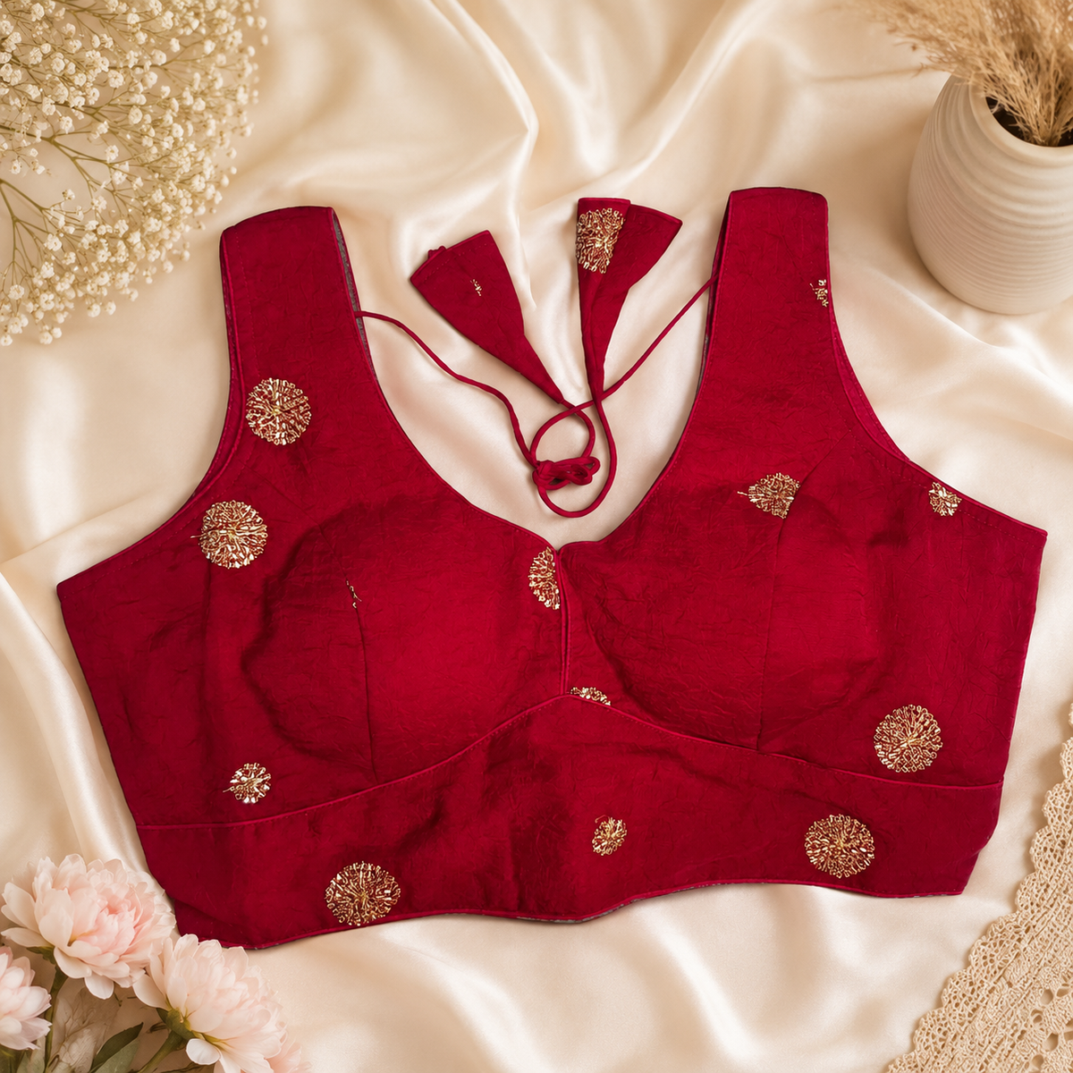 Rani Pink Designer Silk Blend Embroidered Blouse