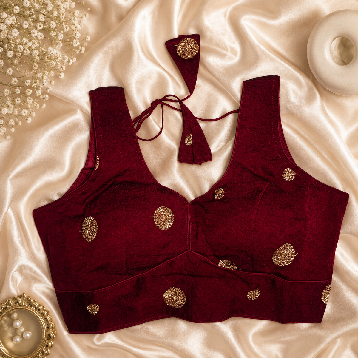 Maroon Designer Silk Blend Embroidered Blouse