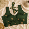 Green Designer Silk Blend Embroidered Blouse