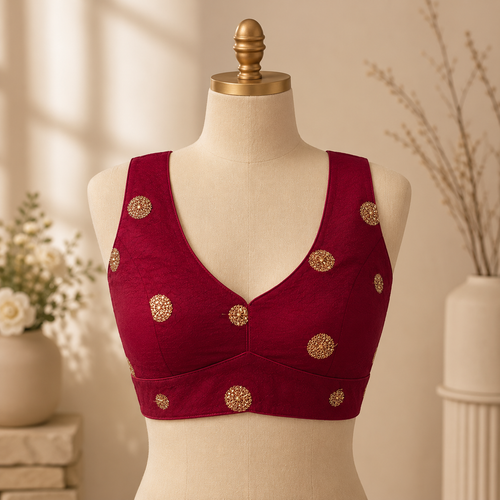 Maroon Designer Silk Blend Embroidered Blouse