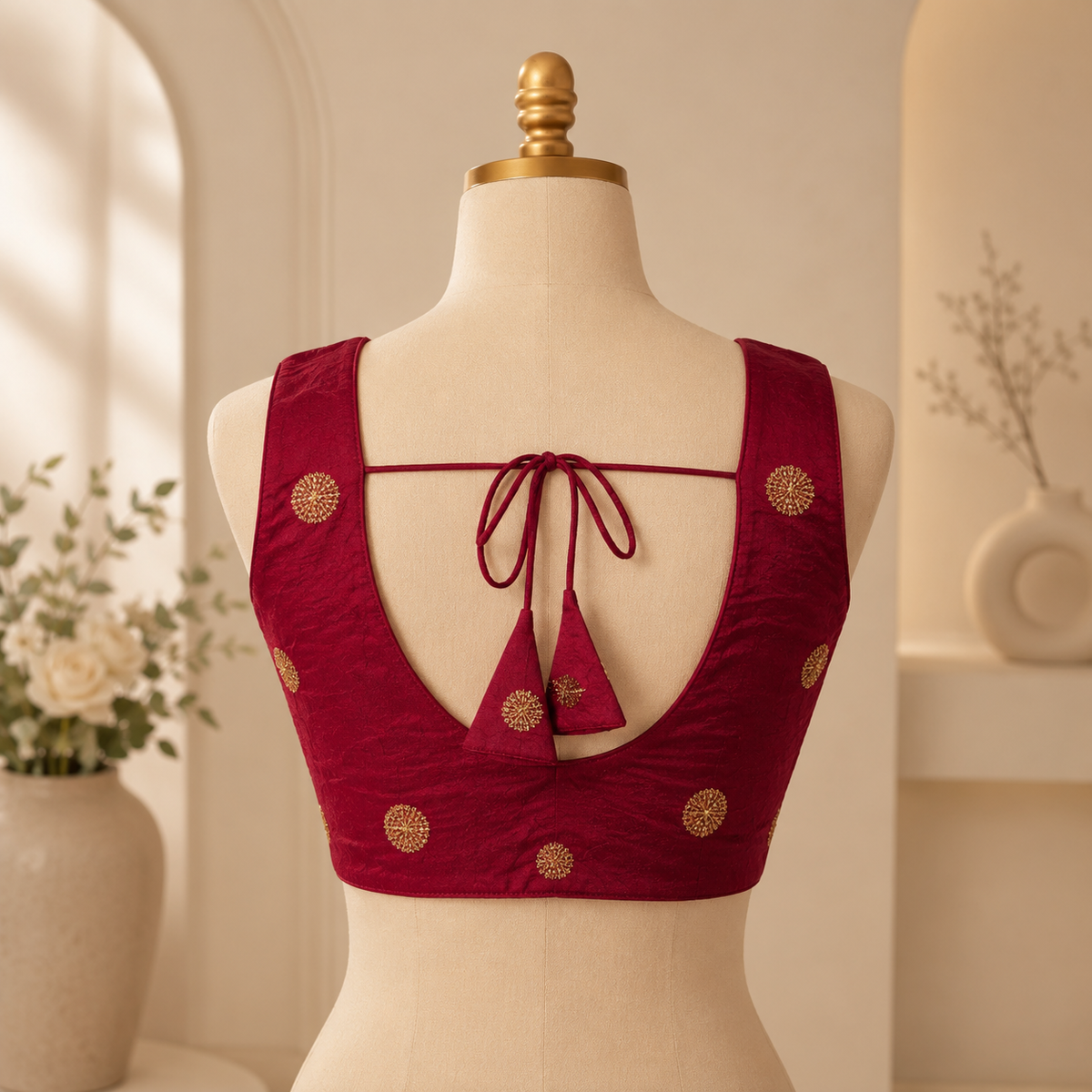 Maroon Designer Silk Blend Embroidered Blouse