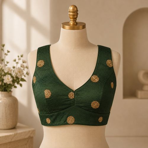 Green Designer Silk Blend Embroidered Blouse